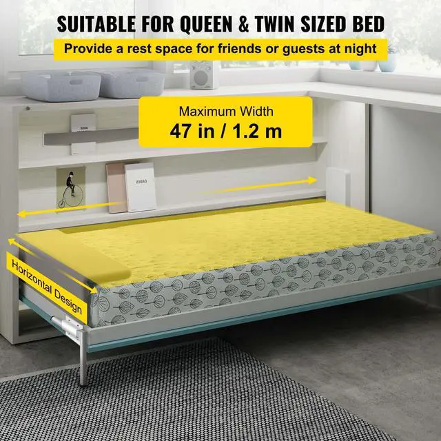 Alt view image 4 of 7 - Murphy Mounting Wall Springs Mechanism Heavy Duty Support Hardware DIY Kit for Queen Twin Size Bed (Horizontal), White