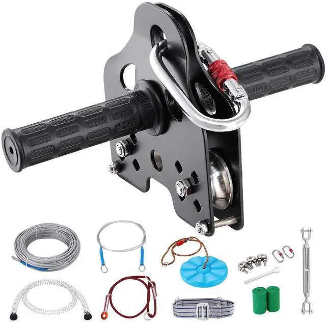 Alt view image 3 of 9 - VEVOR Zipline Kit for Kids and Adult, 80 ft Zip Line Kits Up to 500 lb, Backyard Outdoor Quick Setup Zipline, Playground Entertainment with Stainless Steel Zipline, Spring Brake, Safety Harness, Seat