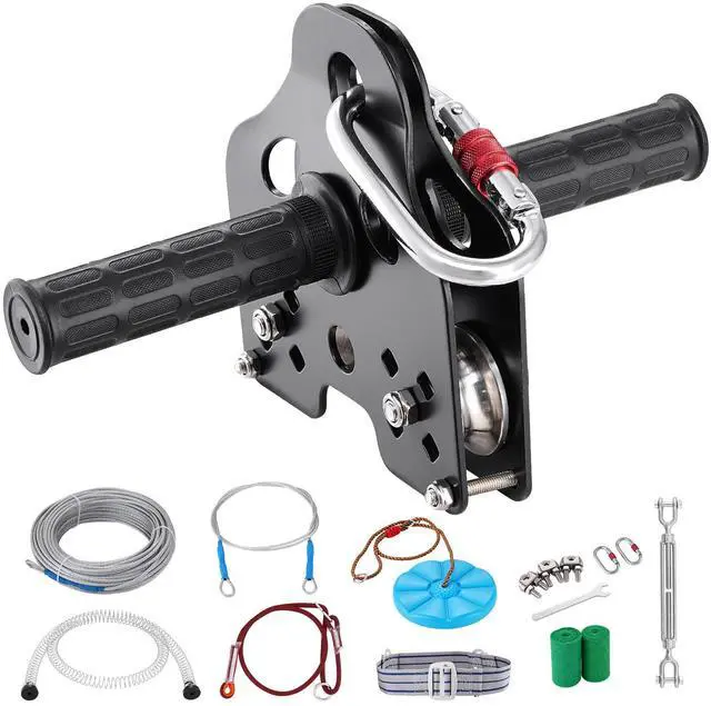 Alt view image 8 of 14 - VEVOR Zipline Kit for Kids and Adult, 100 ft Zip Line Kits Up to 500 lb, Backyard Outdoor Quick Setup Zipline, Playground Entertainment with Stainless Steel Zipline, Spring Brake, Safety Harness, Seat