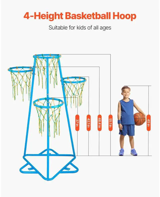 Alt view image 3 of 8 - VEVOR Kids Basketball Hoop, 4-Hoop Child Basketball Hoops, Portable Basketball Stand with Adjustable Heights and 3 Balls, Indoor and Outdoor Basketball Toy Set for Children of All Ages, Boys & Girls