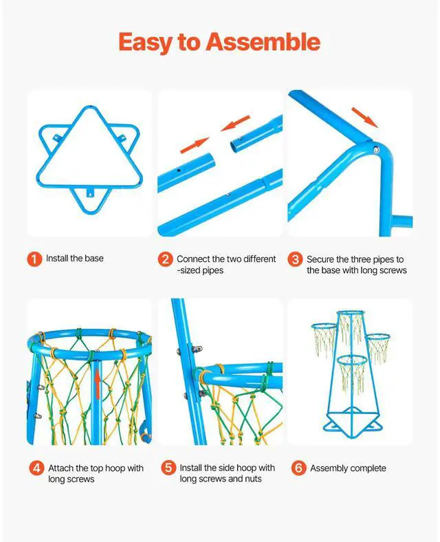 Alt view image 5 of 8 - VEVOR Kids Basketball Hoop, 4-Hoop Child Basketball Hoops, Portable Basketball Stand with Adjustable Heights and 3 Balls, Indoor and Outdoor Basketball Toy Set for Children of All Ages, Boys & Girls