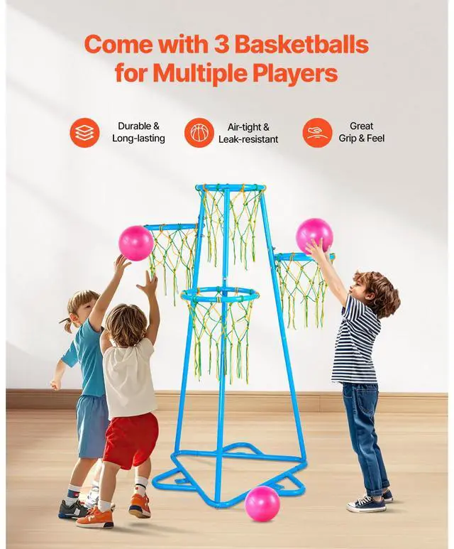 Alt view image 6 of 8 - VEVOR Kids Basketball Hoop, 4-Hoop Child Basketball Hoops, Portable Basketball Stand with Adjustable Heights and 3 Balls, Indoor and Outdoor Basketball Toy Set for Children of All Ages, Boys & Girls