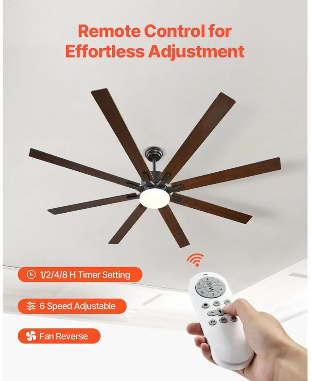 Alt view image 7 of 8 - VEVOR 72 Inch Ceiling Fan with Light, 6-Speed Remote Control, Dimmable 3-Color Temperature, Reversible DC Motor, Modern Low Profile Flush Mount Fan for Bedroom, Living Room, Indoor/Outdoor Use, Black