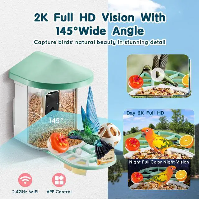 Alt view image 11 of 14 - VEVOR  Smart Bird Feeder with Camera 2K HD AI Identify Bird Species Auto Capture