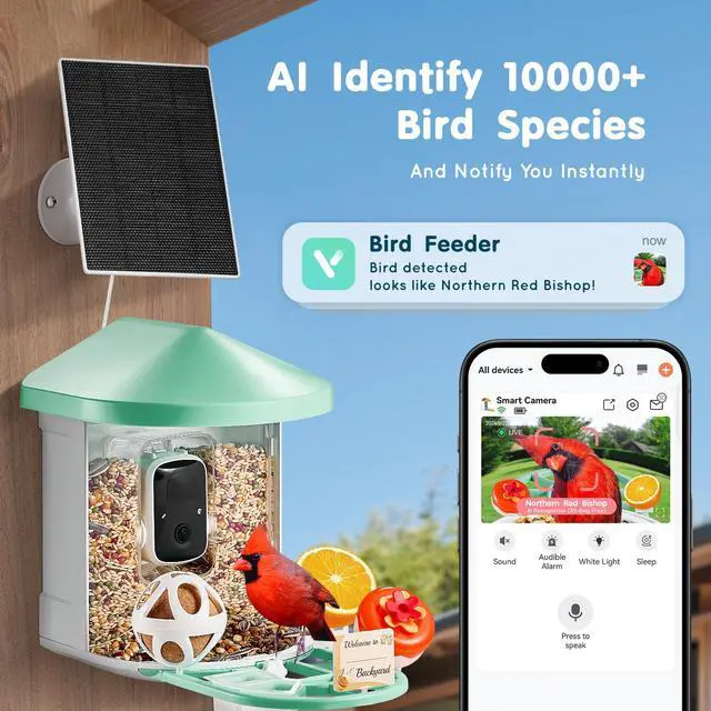 Alt view image 9 of 14 - VEVOR  Smart Bird Feeder with Camera 2K HD AI Identify Bird Species Auto Capture