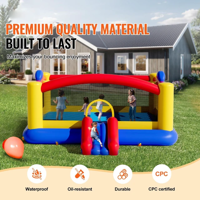 Alt view image 4 of 9 - VEVOR Inflatable Bounce House, Outdoor High Quality Playhouse Trampoline, Jumping Bouncer with Blower, Slide, and Storage Bag, Family Backyard Bouncy Castle, for Kid Ages 310 Years, 177x173x80 inch