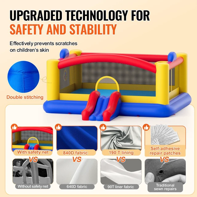 Alt view image 5 of 9 - VEVOR Inflatable Bounce House, Outdoor High Quality Playhouse Trampoline, Jumping Bouncer with Blower, Slide, and Storage Bag, Family Backyard Bouncy Castle, for Kid Ages 310 Years, 177x173x80 inch