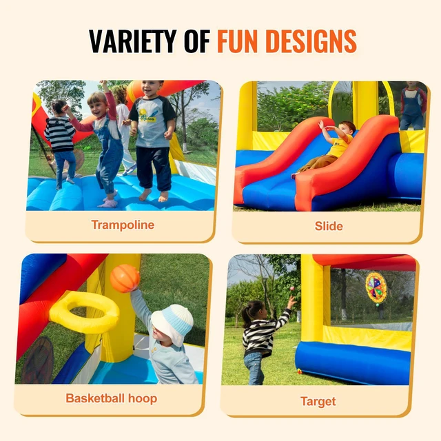 Alt view image 6 of 9 - VEVOR Inflatable Bounce House, Outdoor High Quality Playhouse Trampoline, Jumping Bouncer with Blower, Slide, and Storage Bag, Family Backyard Bouncy Castle, for Kid Ages 310 Years, 177x173x80 inch