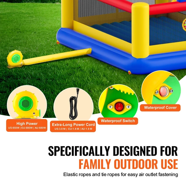 Alt view image 7 of 9 - VEVOR Inflatable Bounce House, Outdoor High Quality Playhouse Trampoline, Jumping Bouncer with Blower, Slide, and Storage Bag, Family Backyard Bouncy Castle, for Kid Ages 310 Years, 177x173x80 inch