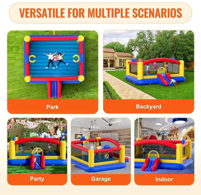 Alt view image 8 of 9 - VEVOR Inflatable Bounce House, Outdoor High Quality Playhouse Trampoline, Jumping Bouncer with Blower, Slide, and Storage Bag, Family Backyard Bouncy Castle, for Kid Ages 310 Years, 177x173x80 inch