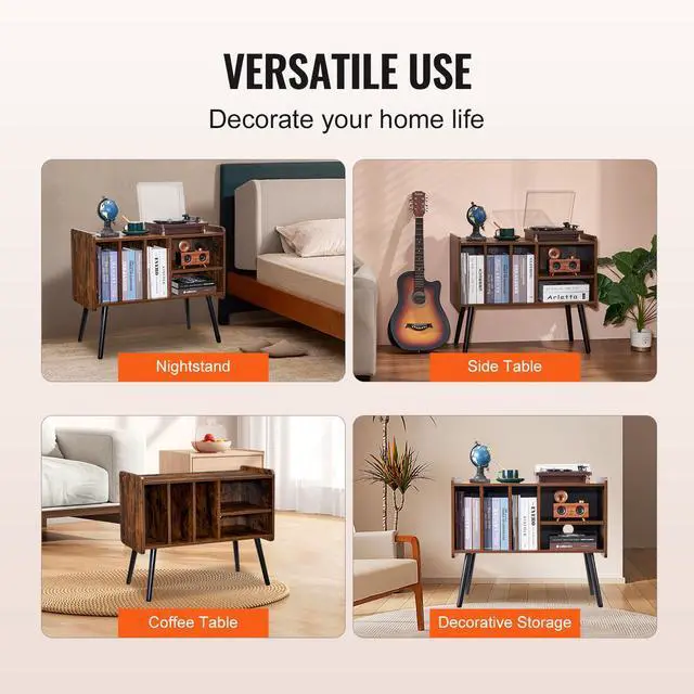 Alt view image 8 of 9 - VEVOR Record Player Stand, Turntable Stand Holds Up to 220 Albums, Vintage Vinyl Record Cabinet with Removable Shelves, Record Player Table with Adjustable Height for Living Room, Bedroom, Brown
