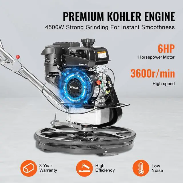 Alt view image 2 of 7 - Power Trowel, 24 Walk-Behind Cement Trowel with Float Pan, 6HP Gas-Powered Smooth Concrete Surface Finisher, Heavy Duty Commercial Screed Concrete Cement with Finishing Blade, Orange