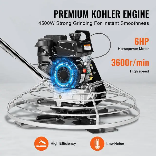 Alt view image 2 of 7 - Power Trowel, 38 Walk-Behind Cement Trowel with Float Pan, 6HP Gas-Powered Smooth Concrete Surface Finisher, Heavy Duty Commercial Screed Concrete Cement with Finishing Blade, Orange