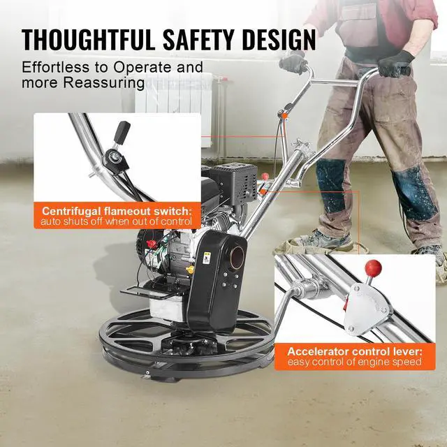 Alt view image 6 of 7 - Power Trowel, 24 Walk-Behind Cement Trowel with Float Pan, 6HP Gas-Powered Smooth Concrete Surface Finisher, Heavy Duty Commercial Screed Concrete Cement with Finishing Blade, Orange