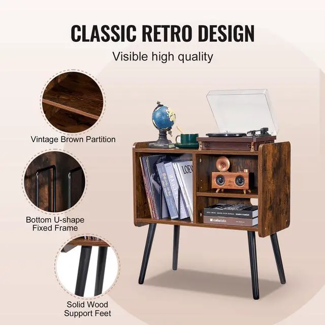 Alt view image 7 of 9 - VEVOR Record Player Stand, Turntable Stand Holds Up to 110 Albums, Vintage Vinyl Record Cabinet with Removable Shelves, Record Player Table with Adjustable Height for Living Room, Bedroom, Brown