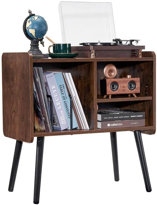 Alt view image 3 of 9 - VEVOR Record Player Stand, Turntable Stand Holds Up to 110 Albums, Vintage Vinyl Record Cabinet with Removable Shelves, Record Player Table with Adjustable Height for Living Room, Bedroom, Brown