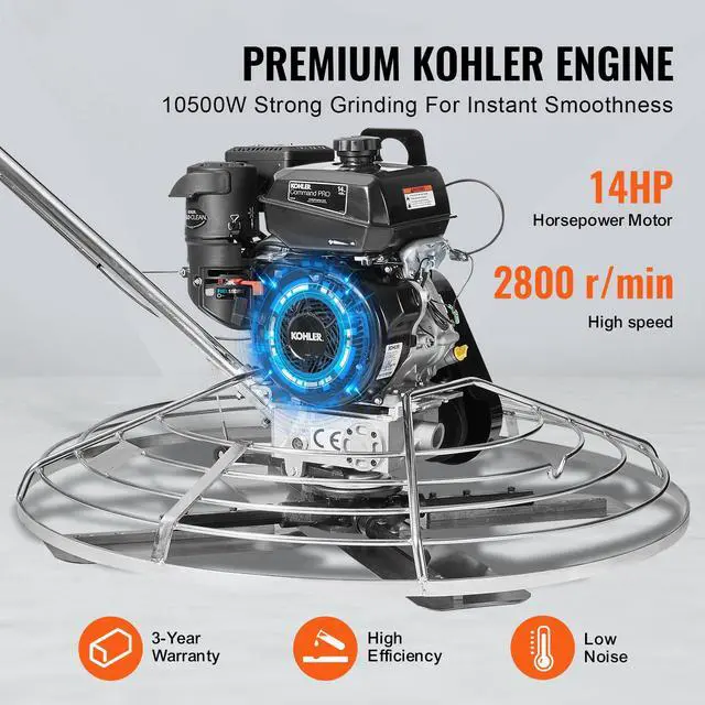 Alt view image 2 of 7 - Power Trowel, 46 Walk-Behind Cement Trowel with Float Pan, 14HP Gas-Powered Smooth Concrete Surface Finisher, Heavy Duty Commercial Screed Concrete Cement with Finishing Blade, Orange