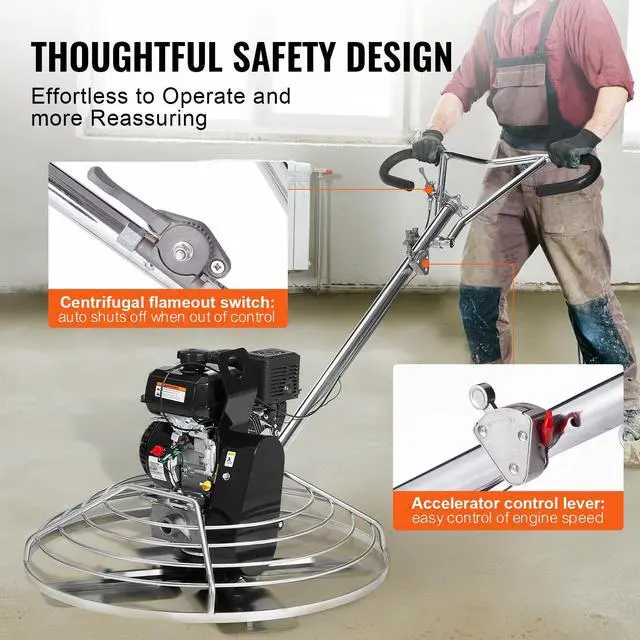 Alt view image 6 of 7 - Power Trowel, 38 Walk-Behind Cement Trowel with Float Pan, 6HP Gas-Powered Smooth Concrete Surface Finisher, Heavy Duty Commercial Screed Concrete Cement with Finishing Blade, Orange