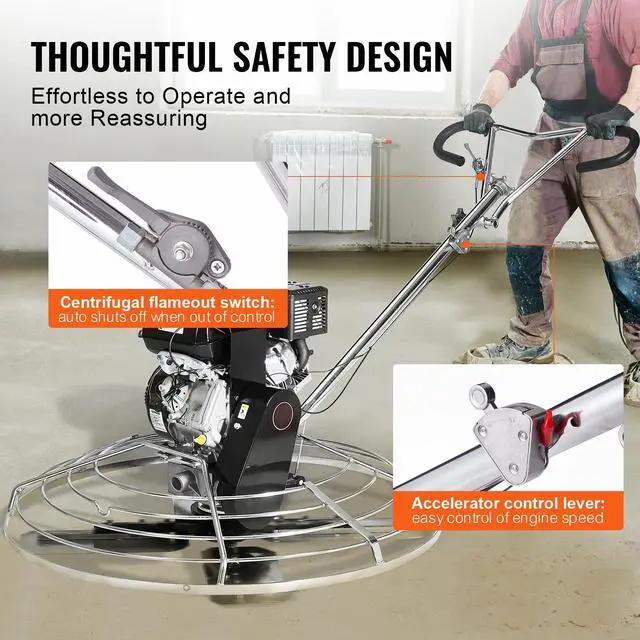 Alt view image 6 of 7 - Power Trowel, 46 Walk-Behind Cement Trowel with Float Pan, 14HP Gas-Powered Smooth Concrete Surface Finisher, Heavy Duty Commercial Screed Concrete Cement with Finishing Blade, Orange
