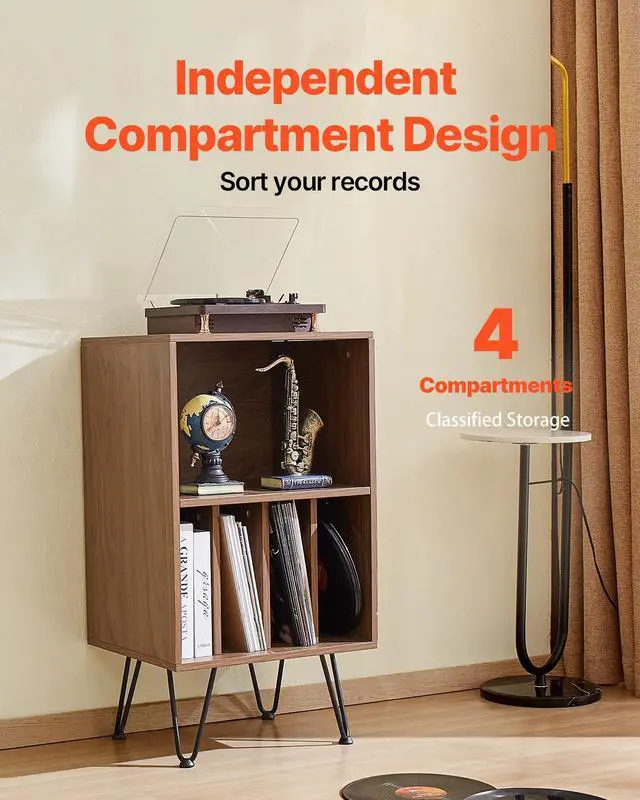 Alt view image 10 of 14 - VEVOR 3-Tier Record Player Stand Metal Vinyl Record Stand up to 150 Album Brown