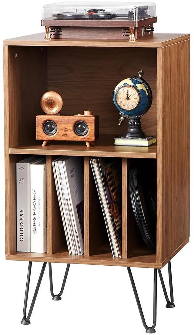 Alt view image 8 of 14 - VEVOR 3-Tier Record Player Stand Metal Vinyl Record Stand up to 150 Album Brown