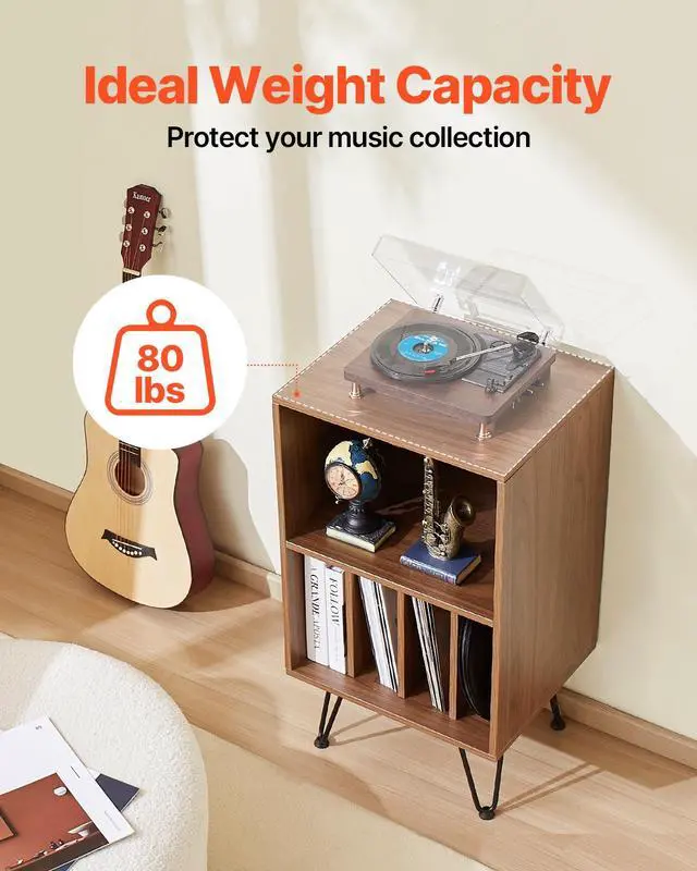 Alt view image 11 of 14 - VEVOR 3-Tier Record Player Stand Metal Vinyl Record Stand up to 150 Album Brown