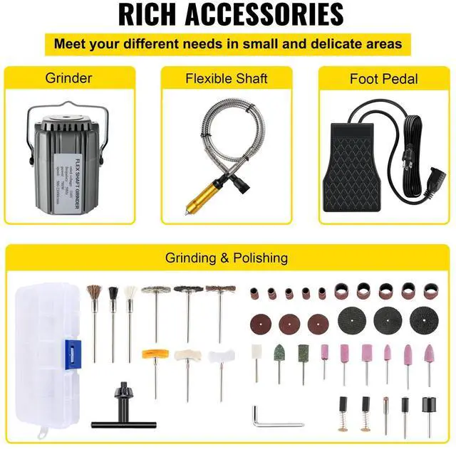 Alt view image 6 of 7 - Flex Shaft Grinder 780W Rotary Tool 500-23000RPM Rotary Carver with 1/4\" 3-Jaw Chuck & Stepless Speed Foot Pedal Hanging Grinding Machine 131PCS Accessories for Jewelry Polishing Grinding DIY