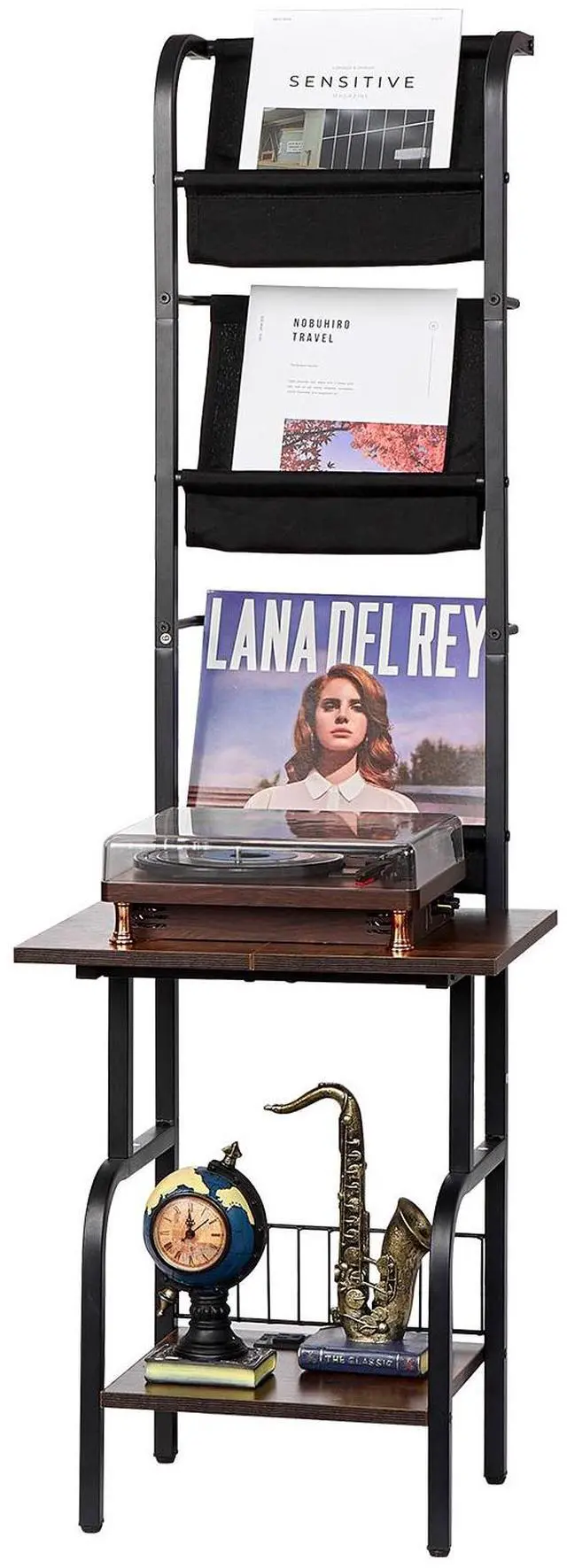 Alt view image 8 of 14 - VEVOR 5 Tiers Record Player with LED Light & USB Ports Metal Vinyl Shelf Black