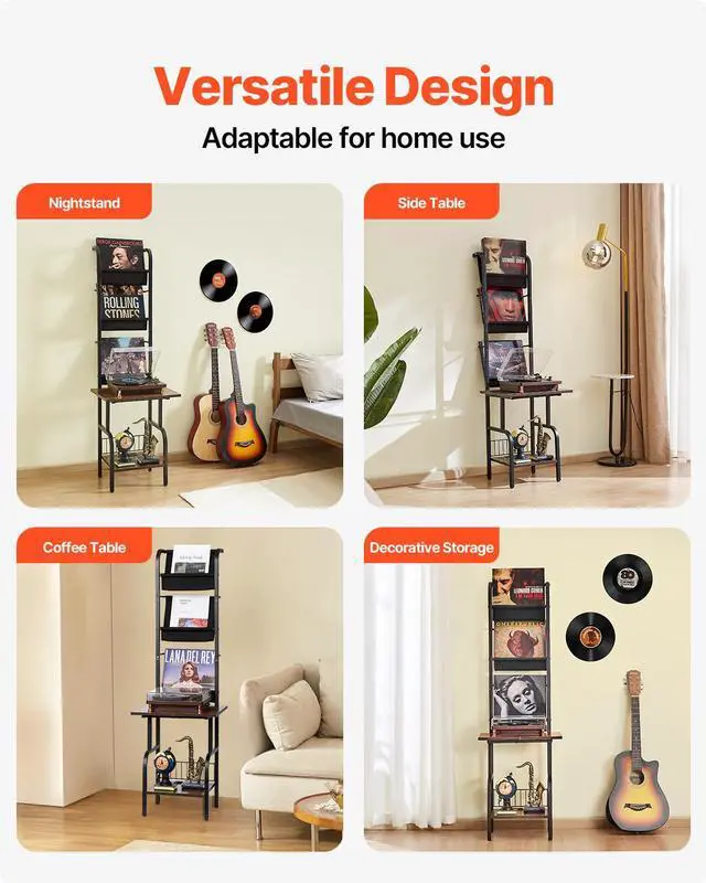 Alt view image 13 of 14 - VEVOR 5 Tiers Record Player with LED Light & USB Ports Metal Vinyl Shelf Black