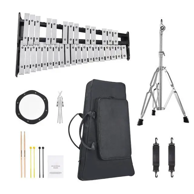 Alt view image 8 of 14 - VEVOR  32 Note Glockenspiel Xylophone Bell Kit, Professional Percussion Instrument Set with Mallets, Drum Sticks, Music Stand,  8" Practice Pad, Adjustable Stand and Carrying Bag for Students & Adults