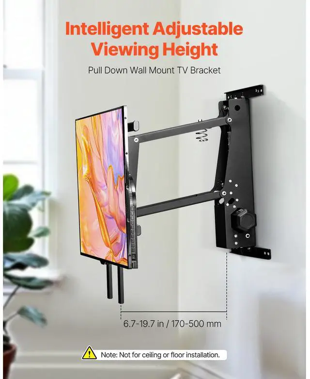 Alt view image 9 of 14 - VEVOR Motorized TV Wall Mount, 32-65 in Electric Fireplace TV Wall Mount Black