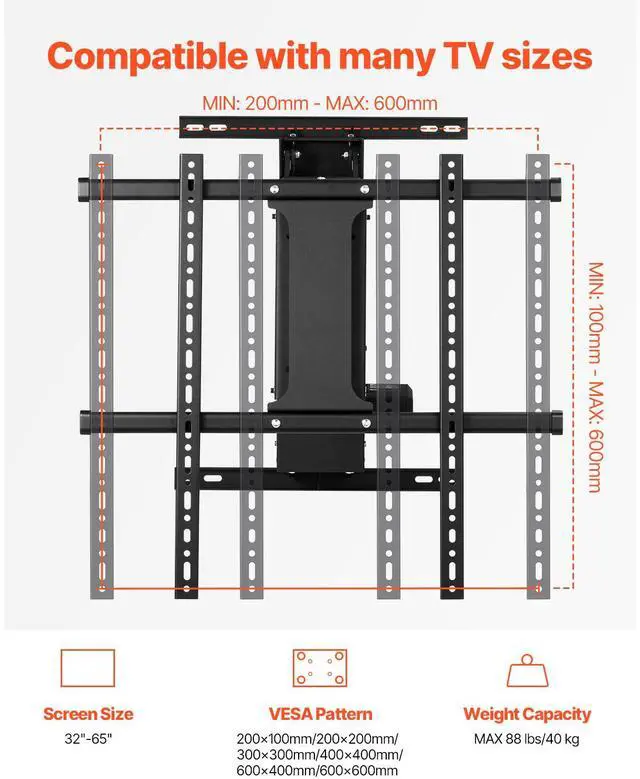 Alt view image 10 of 14 - VEVOR Motorized TV Wall Mount, 32-65 in Electric Fireplace TV Wall Mount Black