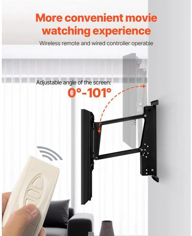 Alt view image 12 of 14 - VEVOR Motorized TV Wall Mount, 32-65 in Electric Fireplace TV Wall Mount Black