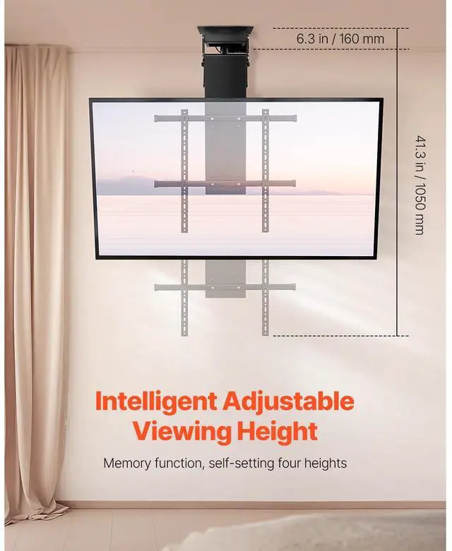 Alt view image 3 of 8 - VEVOR Motorized Ceiling TV Mount, TV Wall Mount for 32 to 70 Inch TV, Electric Adjustable Ceiling TV Mount, Motorized Flip Down TV Mount Bracket with Max VESA 24 x 24 in, Fits TVs Up to 110 lbs