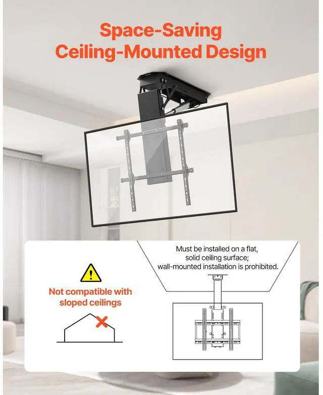 Alt view image 7 of 8 - VEVOR Motorized Ceiling TV Mount, TV Wall Mount for 32 to 70 Inch TV, Electric Adjustable Ceiling TV Mount, Motorized Flip Down TV Mount Bracket with Max VESA 24 x 24 in, Fits TVs Up to 110 lbs