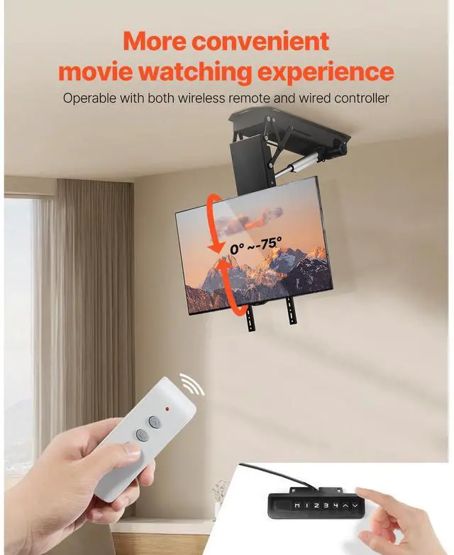 Alt view image 6 of 8 - VEVOR Motorized Ceiling TV Mount, TV Wall Mount for 32 to 70 Inch TV, Electric Adjustable Ceiling TV Mount, Motorized Flip Down TV Mount Bracket with Max VESA 24 x 24 in, Fits TVs Up to 110 lbs