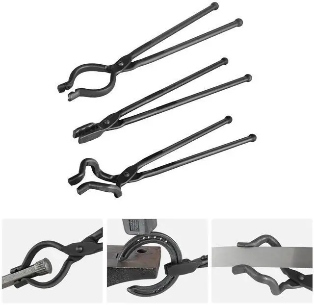 Alt view image 8 of 14 - VEVOR Blacksmith Tongs, 18 3 PCS, V-Bit Bolt Tongs, Wolf Jaw Tongs and Z V-Bit Tongs, Carbon Steel Forge Tongs with A3 Steel Rivets, for Beginner and Seasoned Blacksmiths, Bladesmiths and Craftsmen