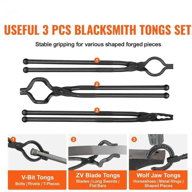 Alt view image 9 of 14 - VEVOR Blacksmith Tongs, 18 3 PCS, V-Bit Bolt Tongs, Wolf Jaw Tongs and Z V-Bit Tongs, Carbon Steel Forge Tongs with A3 Steel Rivets, for Beginner and Seasoned Blacksmiths, Bladesmiths and Craftsmen