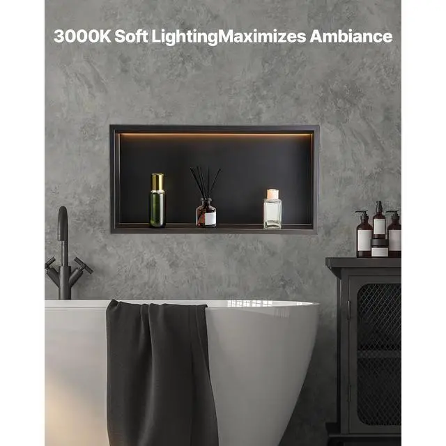 Alt view image 11 of 14 - Shower Niche 13x25x4"Recessed Shelf With LED Strip Stainless Steel