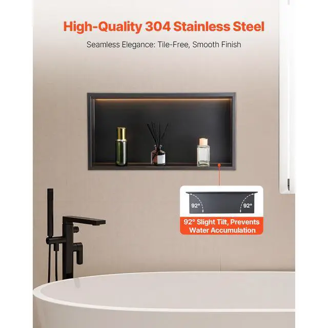 Alt view image 10 of 14 - Shower Niche 13x25x4"Recessed Shelf With LED Strip Stainless Steel