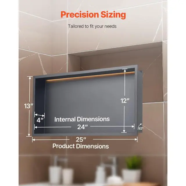 Alt view image 13 of 14 - Shower Niche 13x25x4"Recessed Shelf With LED Strip Stainless Steel