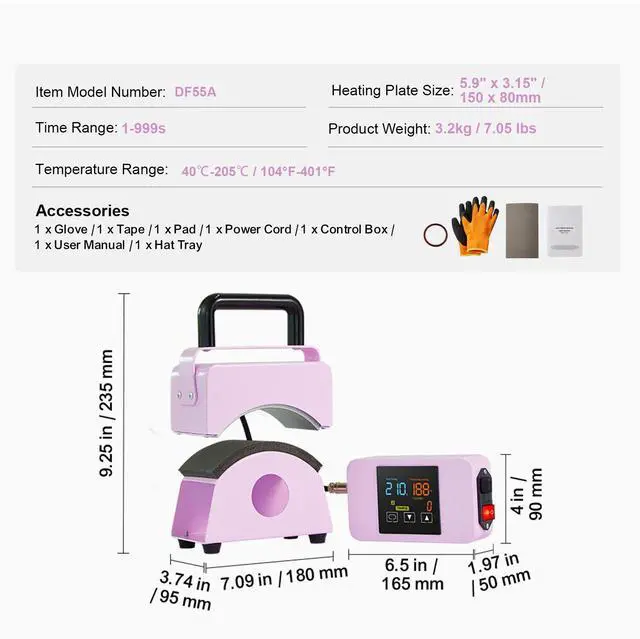 Alt view image 14 of 14 - VEVOR Hat Press Machine Mini Hat Heat Press for Caps 5.9x3.15 inch Plate Purple