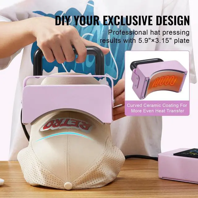 Alt view image 9 of 14 - VEVOR Hat Press Machine Mini Hat Heat Press for Caps 5.9x3.15 inch Plate Purple