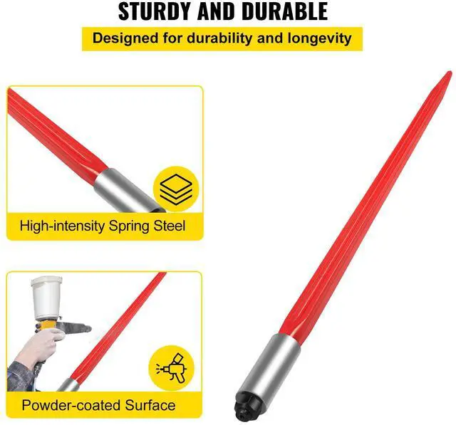 Alt view image 3 of 7 - Hay Spear 32" Bale Spear 1350 lbs Capacity, Bale Spike Quick Attach Square Hay Bale Spears 1.4" Wide, Red Coated Bale Forks, Bale Hay Spike with Hex Nut & Sleeve for Buckets Tractors Loaders