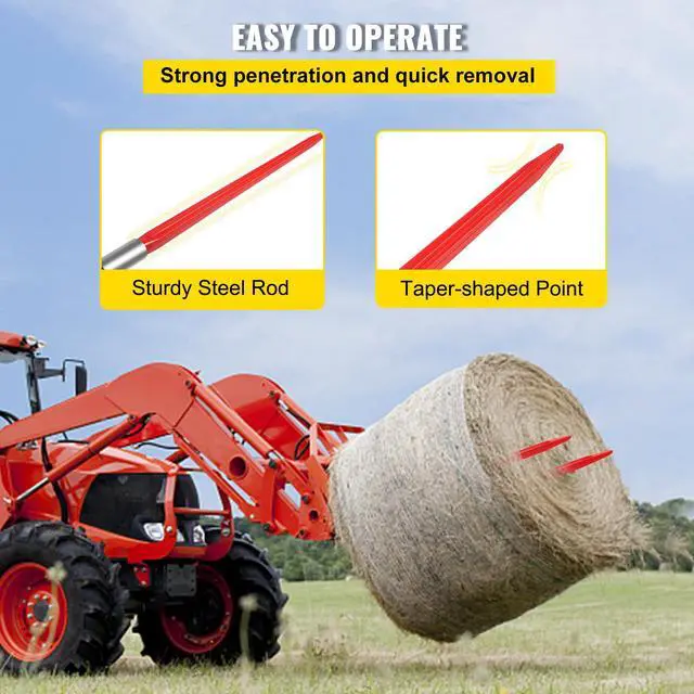 Alt view image 6 of 7 - Hay Spear 32" Bale Spear 1350 lbs Capacity, Bale Spike Quick Attach Square Hay Bale Spears 1.4" Wide, Red Coated Bale Forks, Bale Hay Spike with Hex Nut & Sleeve for Buckets Tractors Loaders