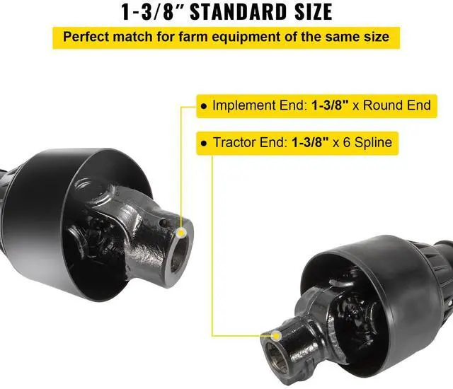 Alt view image 3 of 7 - PTO Shaft 1 3/8\" PTO Drive Shaft, 6 Spline End Round End PTO Driveline Shaft, Series 4 Tractor PTO Shaft, 39\"-55\" Brush Hog PTO Shaft, Black PTO Shaft for Bush Hog/Finish Mower/Rotary Cutter