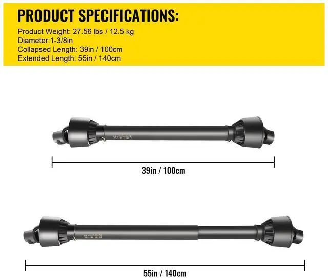 Alt view image 7 of 7 - PTO Shaft 1 3/8\" PTO Drive Shaft, 6 Spline End Round End PTO Driveline Shaft, Series 4 Tractor PTO Shaft, 39\"-55\" Brush Hog PTO Shaft, Black PTO Shaft for Bush Hog/Finish Mower/Rotary Cutter