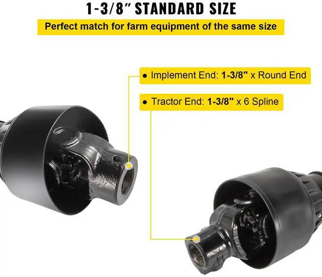 Alt view image 3 of 7 - PTO Shaft, 1-3/8\" PTO Drive Shaft, 6 Spline Tractor, Round Implement Ends PTO Driveline Shaft, Series 4 Tractor PTO Shaft, 43\"-61\" Brush Hog PTO Shaft Black, for Finish Mower, Rotary Cutter
