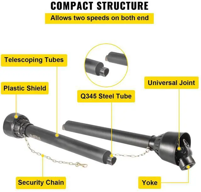 Alt view image 5 of 7 - PTO Shaft, 1-3/8\" PTO Drive Shaft, 6 Spline Tractor, Round Implement Ends PTO Driveline Shaft, Series 4 Tractor PTO Shaft, 43\"-61\" Brush Hog PTO Shaft Black, for Finish Mower, Rotary Cutter