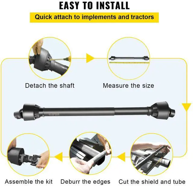 Alt view image 6 of 7 - PTO Shaft, 1-3/8\" PTO Drive Shaft, 6 Spline Tractor, Round Implement Ends PTO Driveline Shaft, Series 4 Tractor PTO Shaft, 43\"-61\" Brush Hog PTO Shaft Black, for Finish Mower, Rotary Cutter
